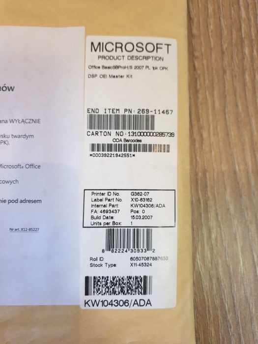 Zestaw narzędzi biurowych Microsoft Office Basic 2007 PL MS pakiet