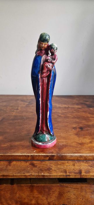Rzeźba figura sakralna Madonna Maryja Jezus numerowana antyk