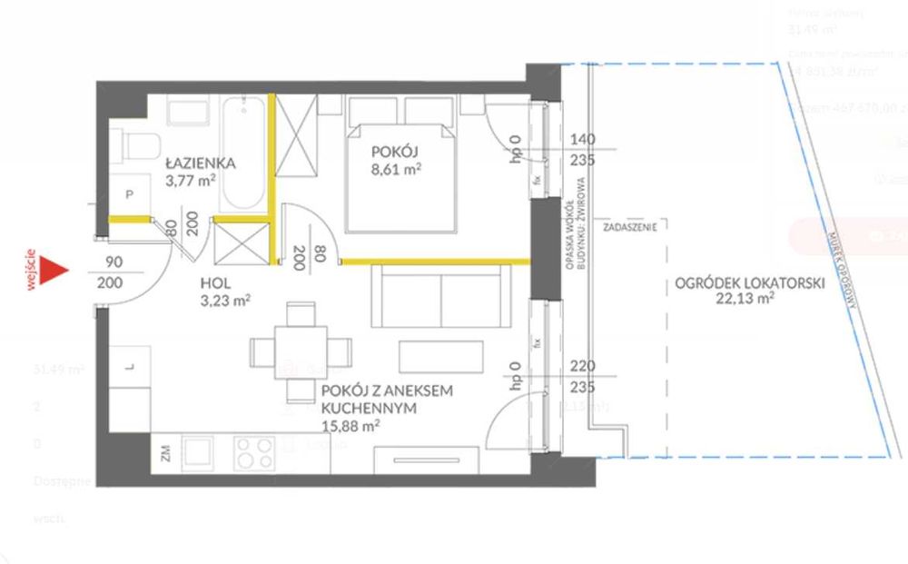2 pokoje z prywatnym ogródkiem | 31.49 m2 | Białołęka