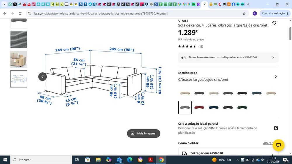 Sofá 4 lugares de canto + Banqueta - NOVO -    IKEA modelo VIMLE