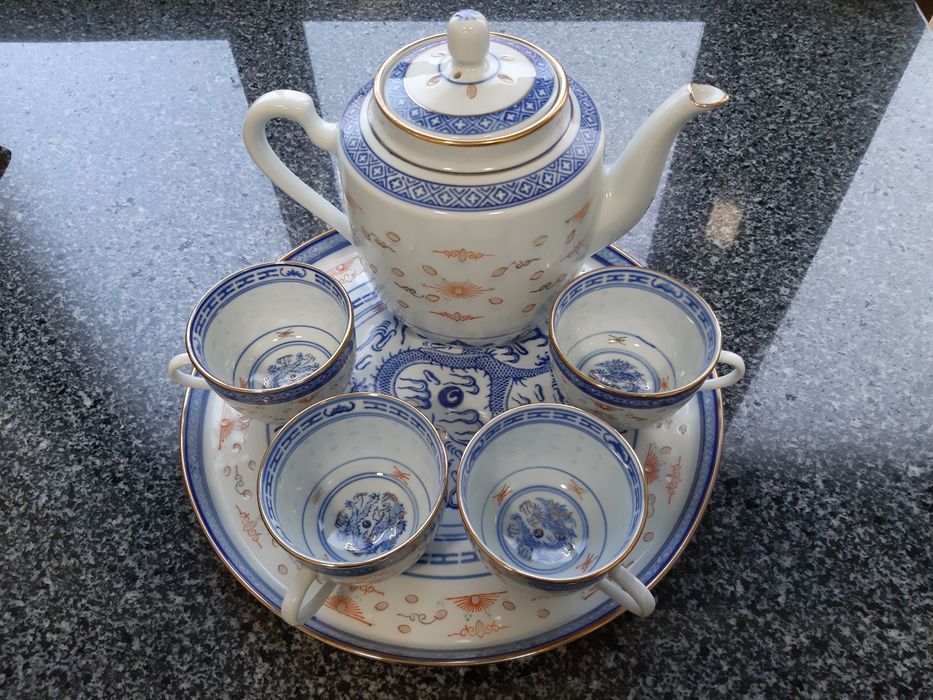 Conjunto de chá de porcelana chinesa "bago de arroz"