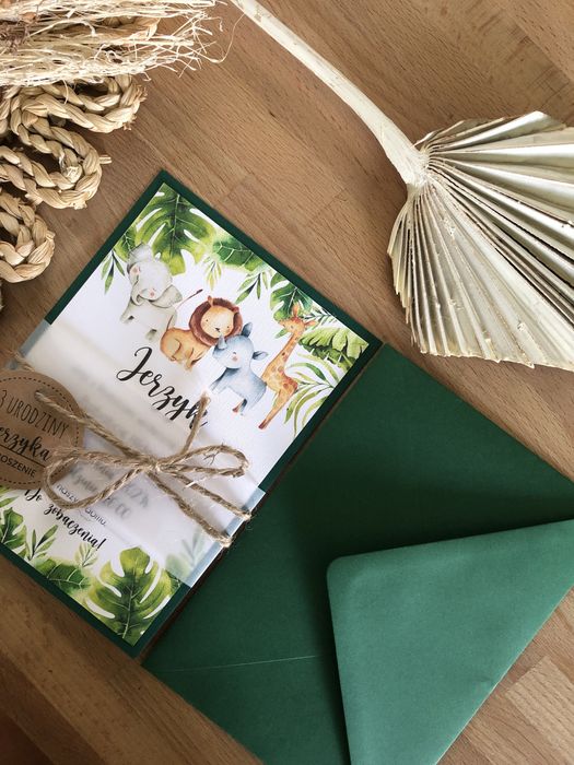 Zaproszenia safari jungle na roczek urodziny urodzinowe