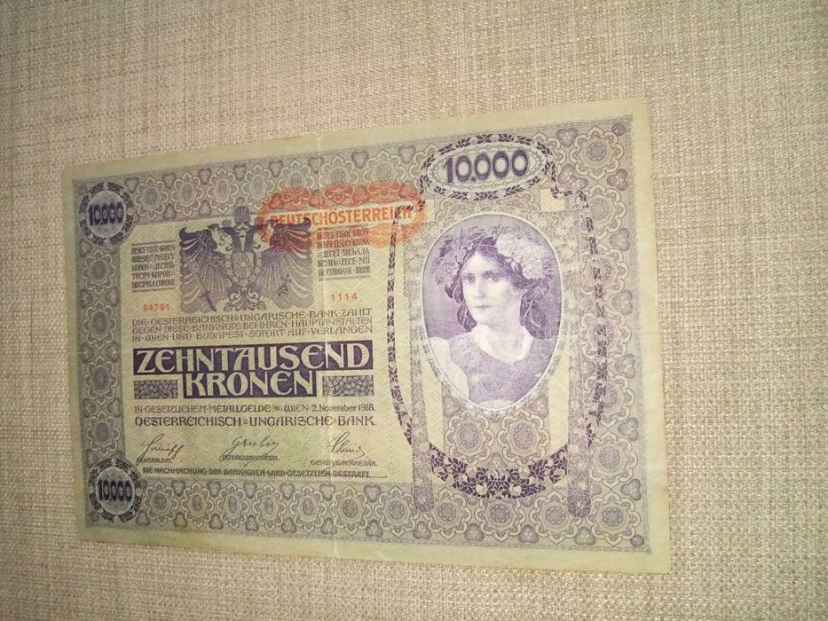 AUSTRIA, 1 Nota de 10 000 Kronen de 2 de Novembro de 1918 com Recarga da Ocupação Alemã da 1ª Guerra Mundial bom estado de conservação(BC), ver fotos