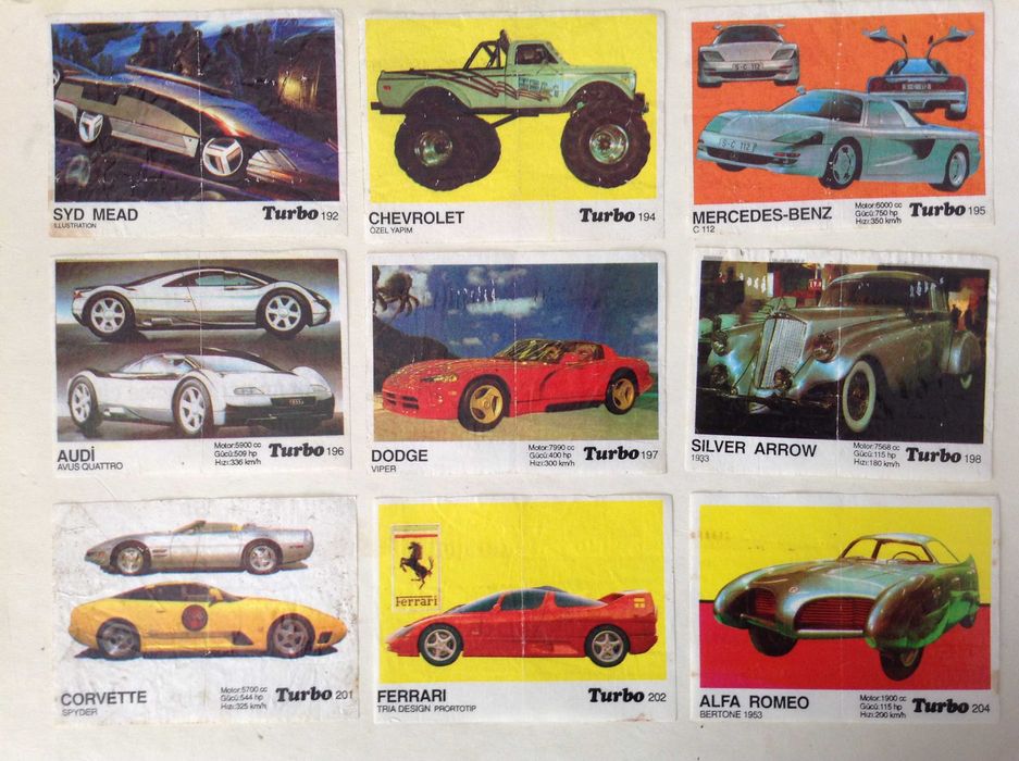 Вкладыши от жвачки (жвачек) Turbo Black (Kent), Oto Moto, Badi (Saray)