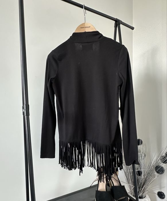 Narzutka czarna z frędzlami, boho, vintage, retro, ols school, basic
