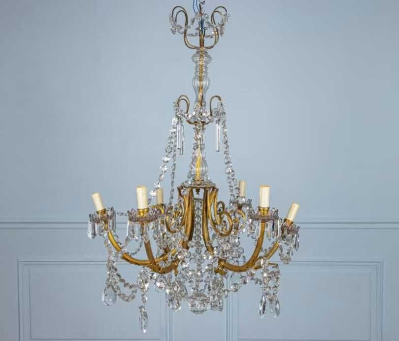 Антикварная люстра, хрусталь, бронзова антикварна люстра. Франція