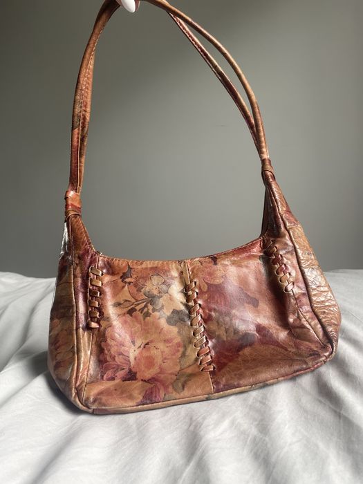 Skórzana torebka w kwiaty prawdziwa skóra perełka vintage unikat