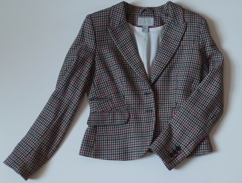 Marynarka w pepitkę z domieszką wełny H&M, rozm. 38, jak nowa