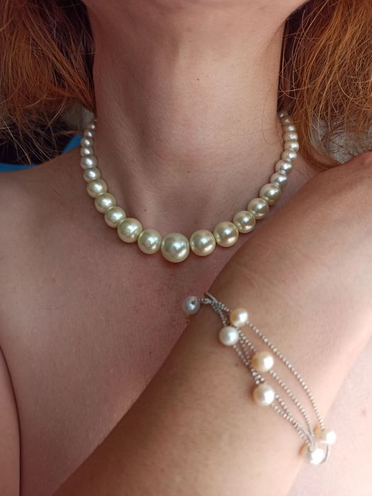 Намисто чокер, річкові перли, в позолоті, авторська робота