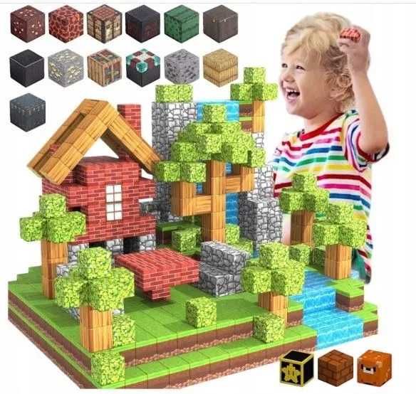 Klocki Magnetyczne MINECRAFT Sześciany 100 Elementów Piksele 6 Figurek