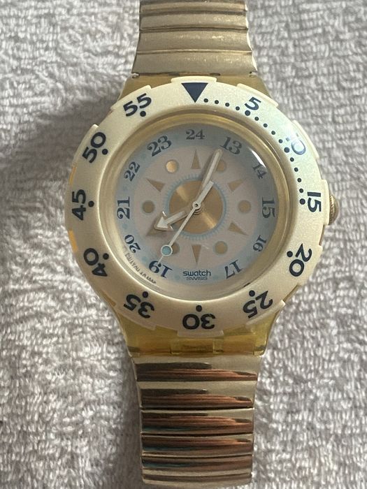 Swatch Scuba 200 box bransoleta flex złocona vintage 1993 r