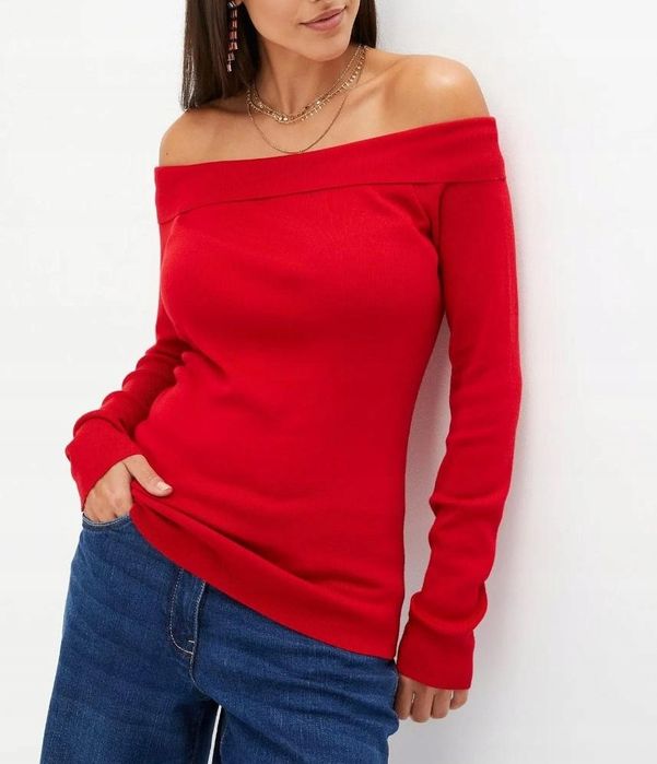B.P.C sweter carmen dzianinowy czerwony 44/46.