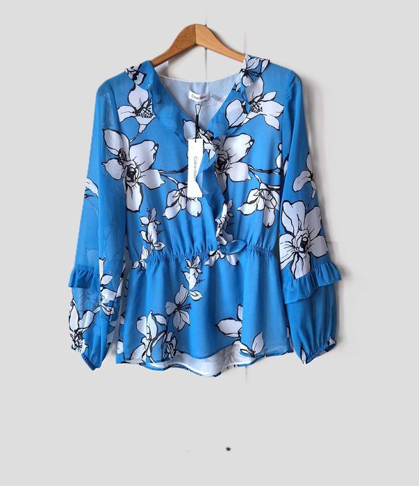 Calvin Klein Nowa Niebieska Bluzka w Kwiaty S