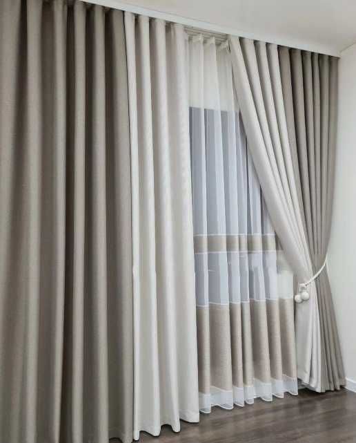 комплект пошитих штор сонцезахисні на вікно льон на блекауті