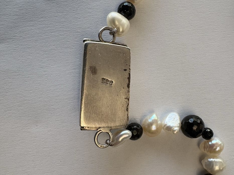 Colar Prata Onix e Perola