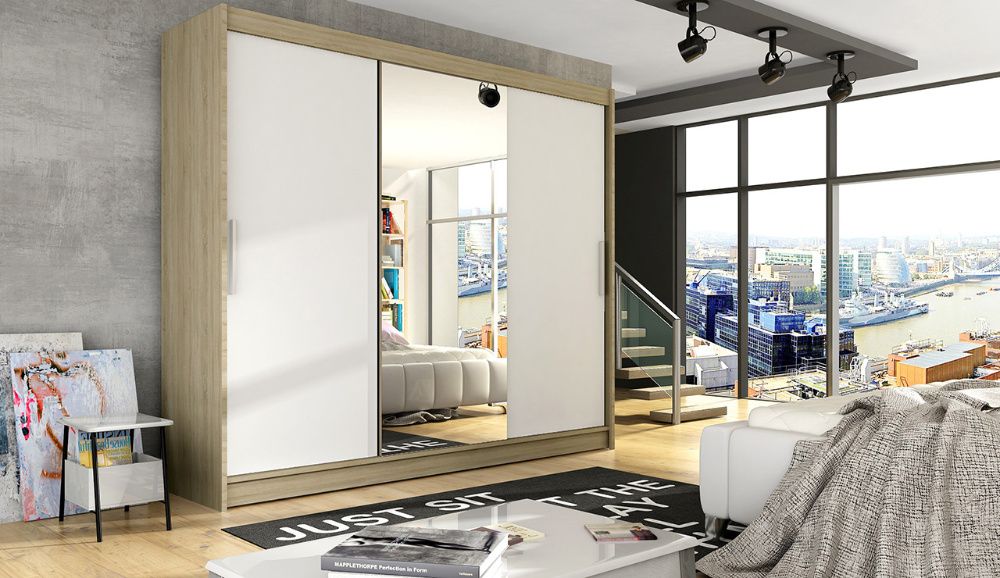 Duża SZAFA przesuwna Z LUSTREM Asti I 250cm Z PÓŁKAMI garderoba