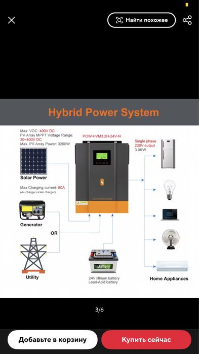 Комплект - Інвертор 3,2 кВт + акумулятор 24v 100A