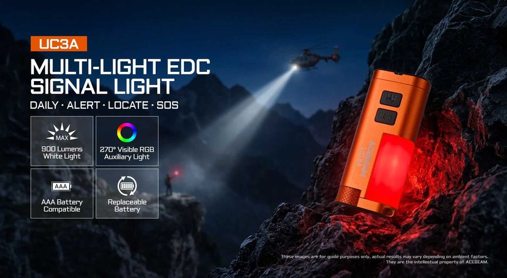 НОВИНКА! Acebeam UC3A Компактний Ліхтар (900 Люменів, 85 Метрів, Магніт, RGB)