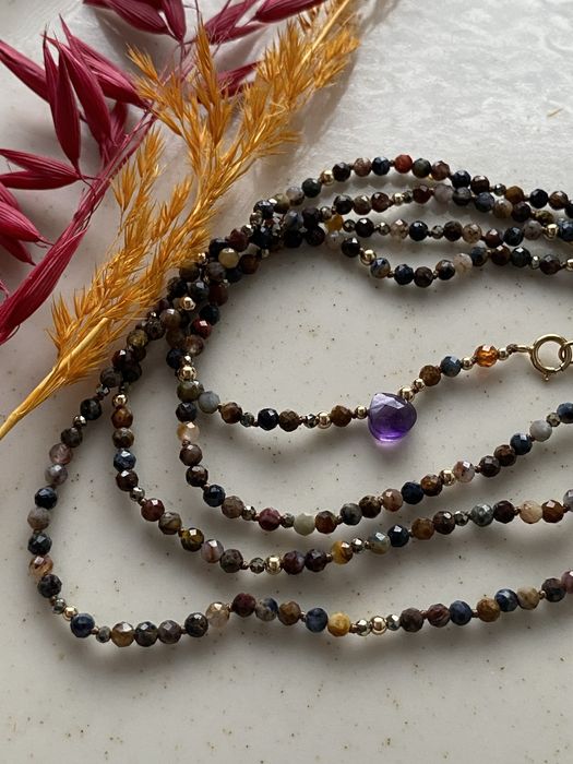 Supełkowany naszyjnik 86cm, pietersyt, GF 1/20 14k