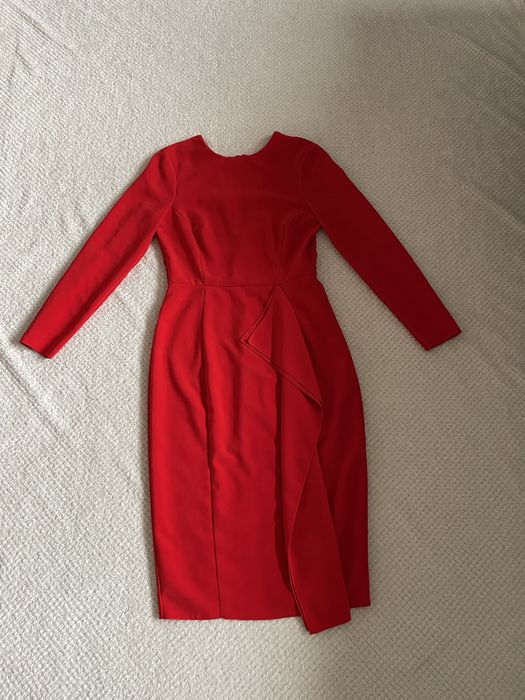 Czerwona dopasowana sukienka midi h&m rozkiar 38
