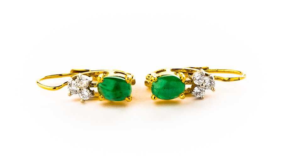 Złote Kolczyki - 14K - 4,57g - SZMARAGDY I DIAMENTY - Kraków