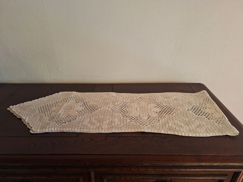 Passadeira Mesa Crochê Cru 200x30cm Flor Central Ponto Filé Antiga 2 Metros