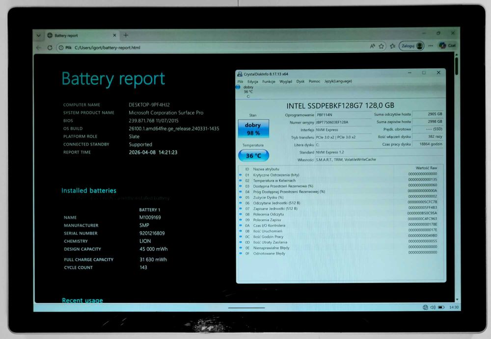 Microsoft SURFACE PRO 5 1796 i5-7300U 8GB/128GB SSD Windows 11 OKAZJA!