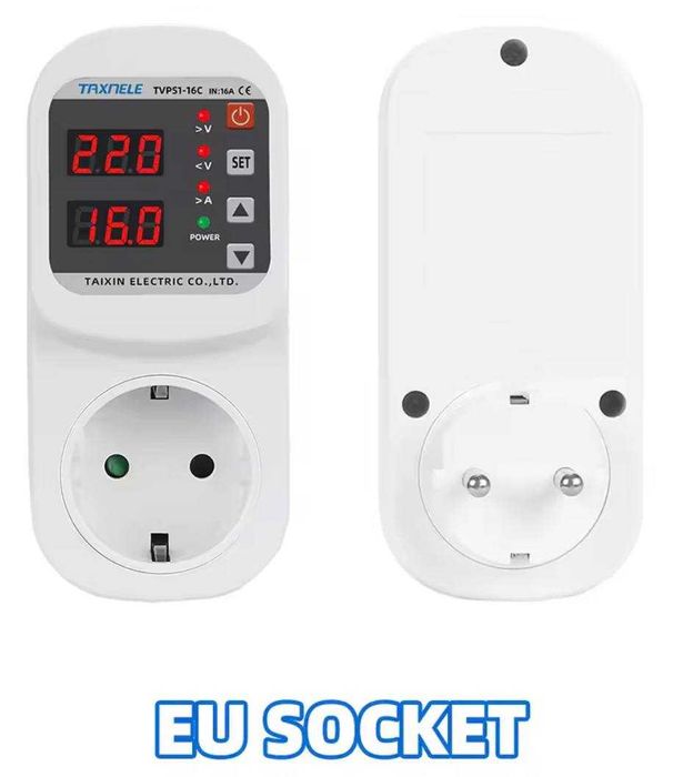 ‼️Реле напруги в розетку з двома дисплеями Taxnele 230В 16А‼️