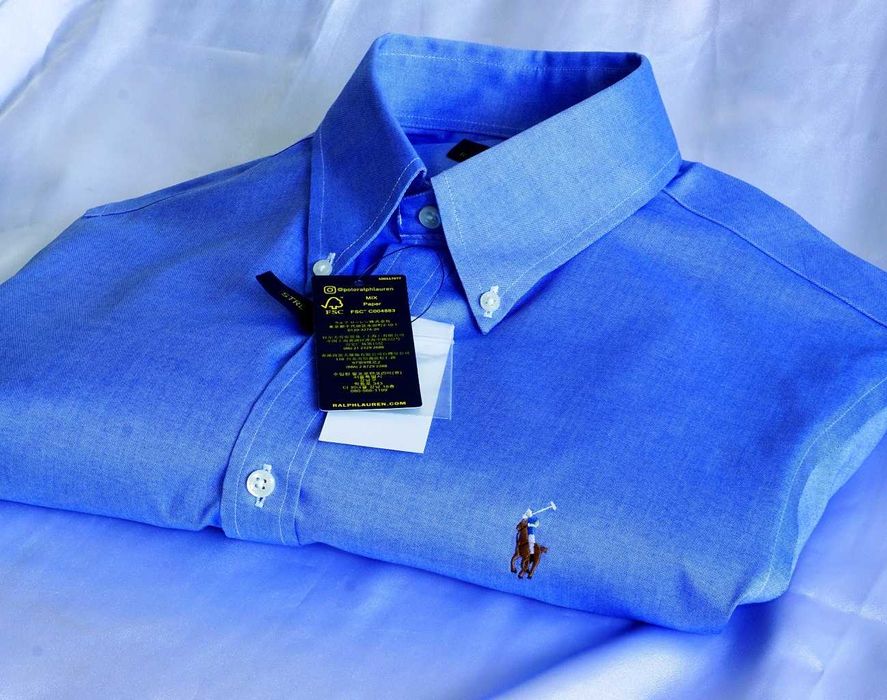 Koszula Polo Ralph Lauren L 42 Imperial semi-shiny stretch niebieska