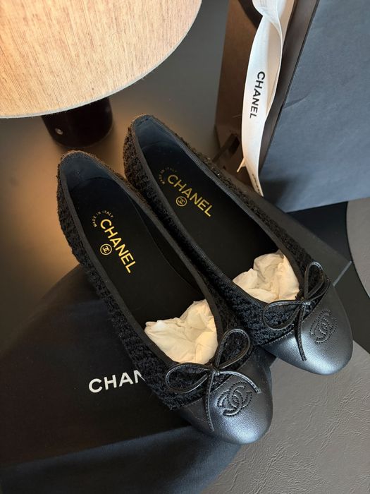 Chanel baleriny czarne tweedowe nowe z torbą prezentową!