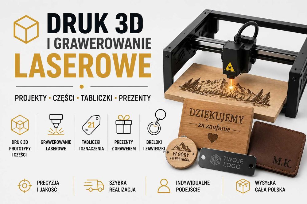 Druk 3d, cięcie i grawerowanie laserowe | projekty | prototypy | części