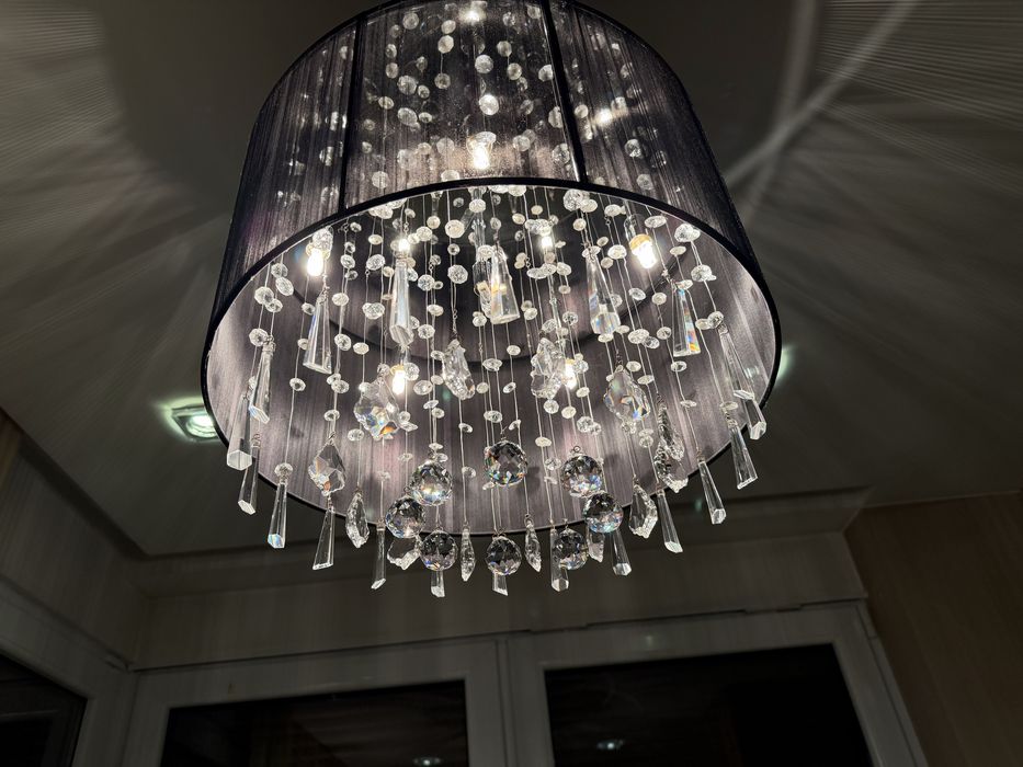 Lampa sufitowa czarna z kryształami, kryształkami śr. 48cm