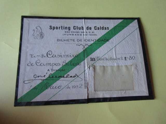 sporting club de caldas rainha 1932 raro cartão sócio caldas rainha
