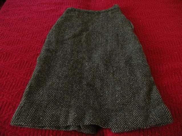 Spódnica ciepła szara ołówkowa paski zimowa Vintage 32 XXS Hand made