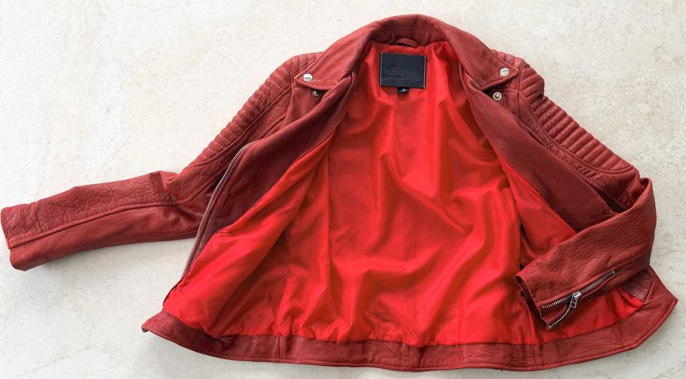 Kurtka skórzana ramoneska czerwona skóra naturalna Gooscraft biker Perfecto