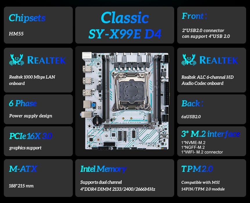Материнская плата Soyo x99 D4. Проц 2620v3 / 4620v3 / 2640v4 / 2650v4 / 2680v4. OЗУ 32 ГБ. Кулер.