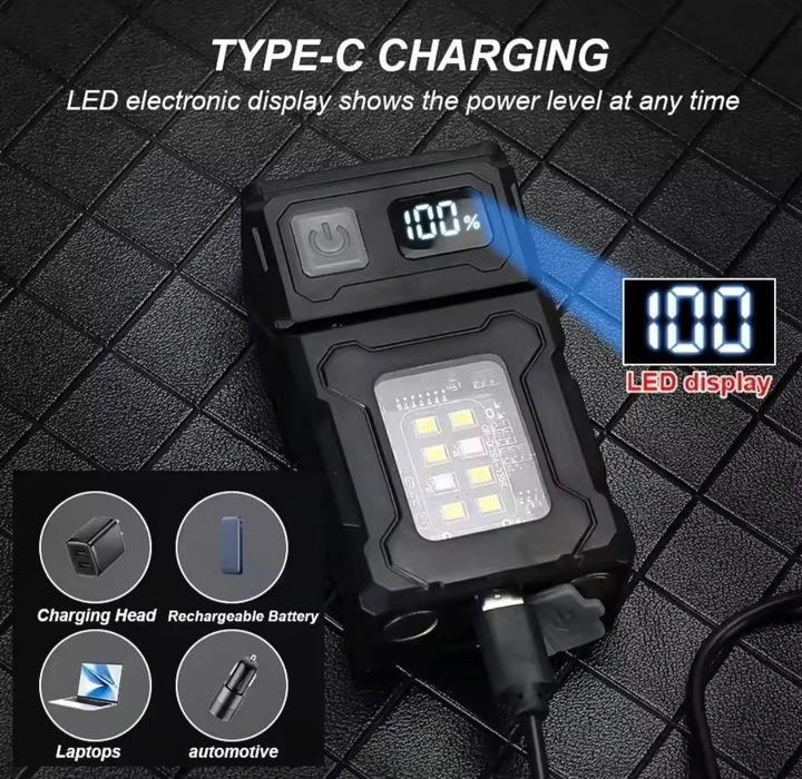 Яскравий, компактний LED Ліхтарик 1200mAhType C + USB