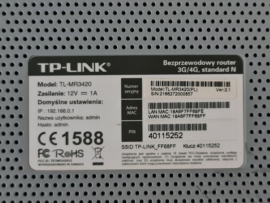 TL-MR3420 bezprzewodowy router 3G/4G, standard N