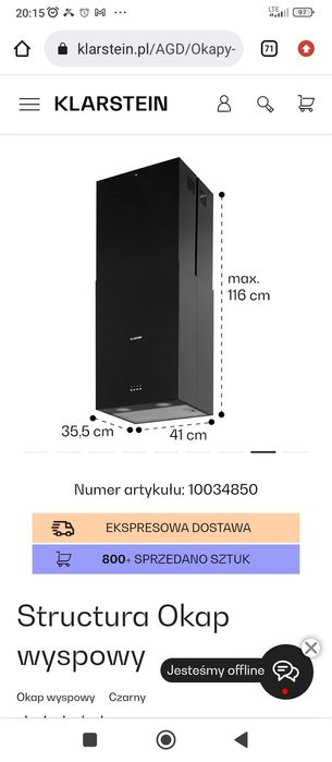 Klaristin nowy okap wyspowy