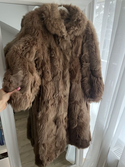 Brązowe damskie futro naturalne długi płaszcz zimowy