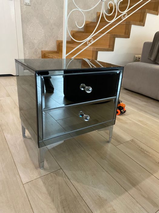 Stolik nocny lustrzany, glamour, grafit.