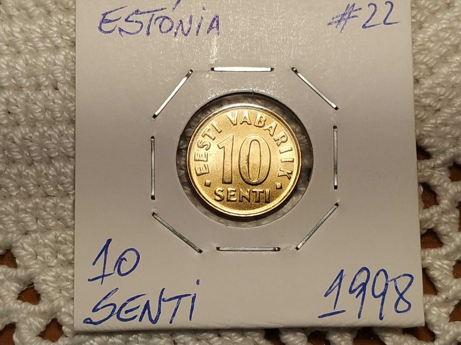 Estónia - moeda de 10 senti de 1998 (animais)