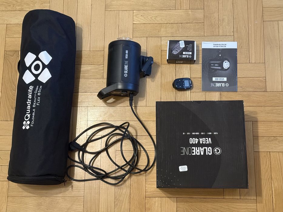 Zestaw Studyjna Lampa Błyskowa GlareOne VEGA 400 z pilotem i softboxem