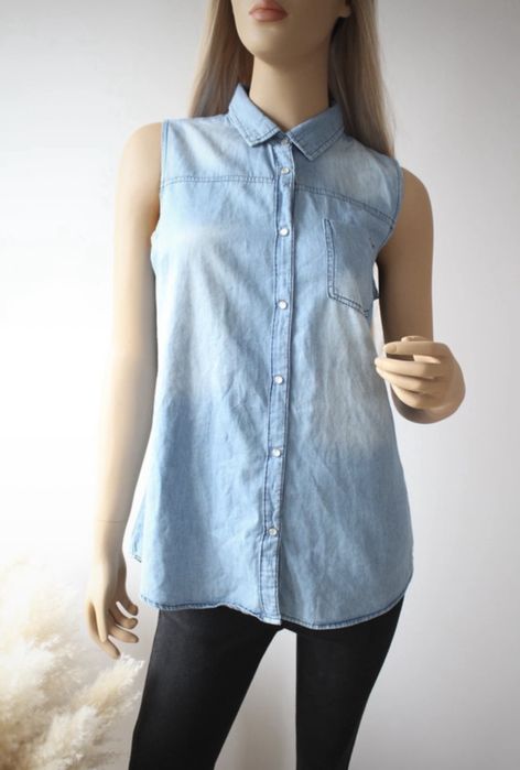 Koszula bez rękawów 42 XL bawełniana jeansowa casual denim Cropp