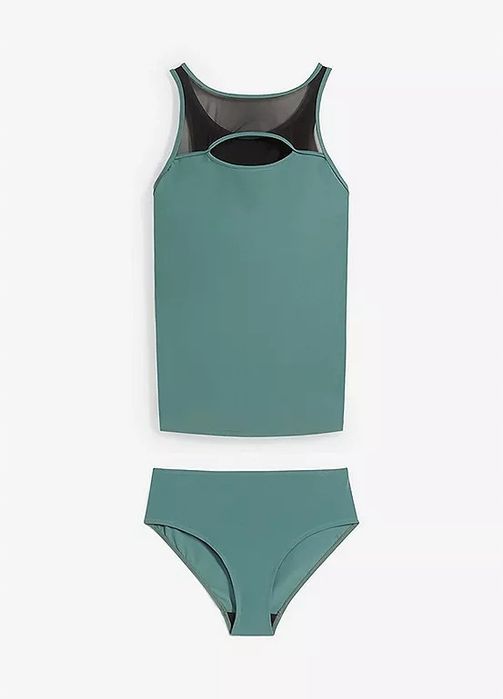 B.P.C tankini eukaliptusowe z wycięciem i siateczką z figami 40.