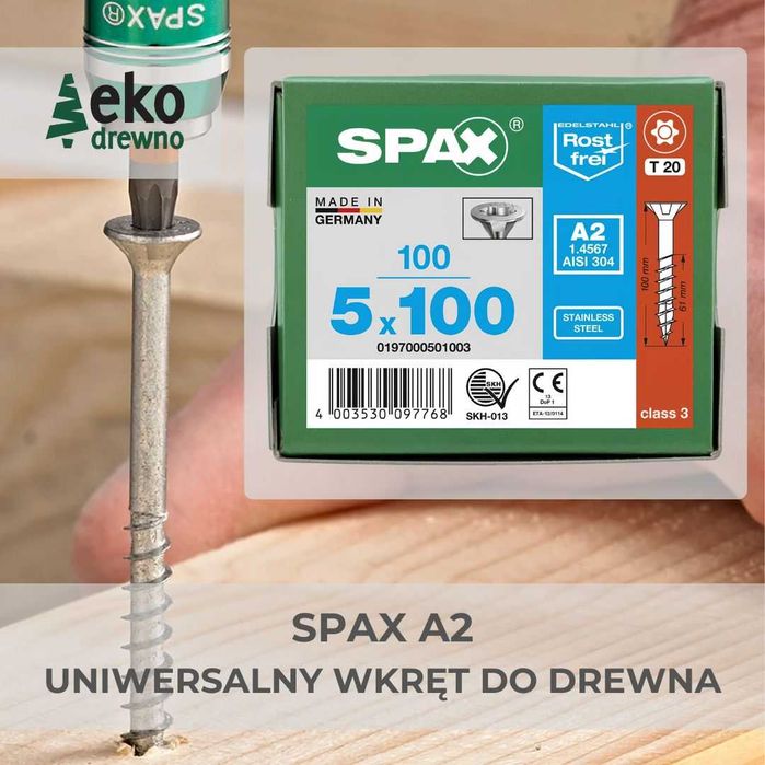 Wkręty do drewna i akcesoria SPAX Spax-D Essve ESSVE HDS-PRO Essdeck Spax dociągarka Kaiman Rothoblaas DMX Domax FOX SYSTEM. EKODREWNO Wrocław