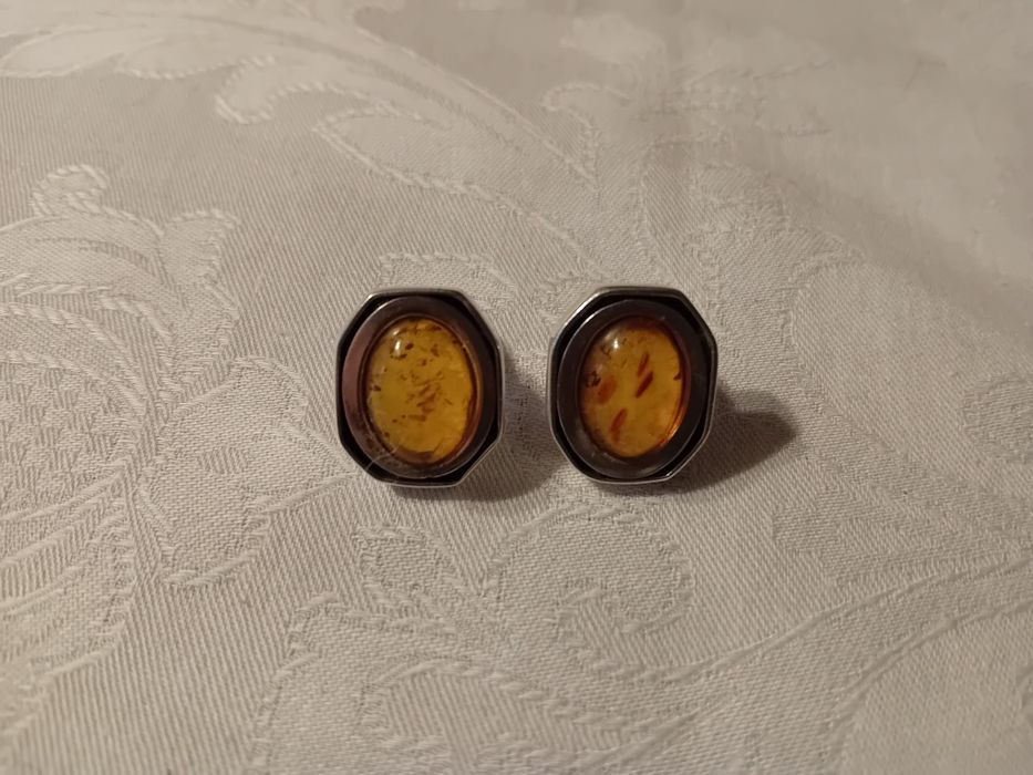Klipsy srebrne z bursztynem lata 90.