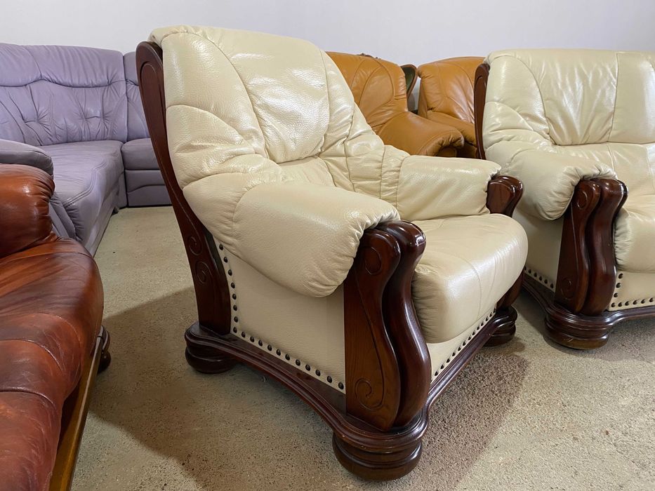 Шкіряний 3-місний диван+2-місний диван+крісло на дубовому каркасі