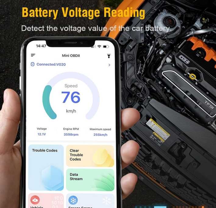 Автосканер V020 OBD2 Bluetooth діагностика авто сканер ошибок ELM327 OBDII Android iOS чек engine адаптер автодиагностика диагностический андроид эпл