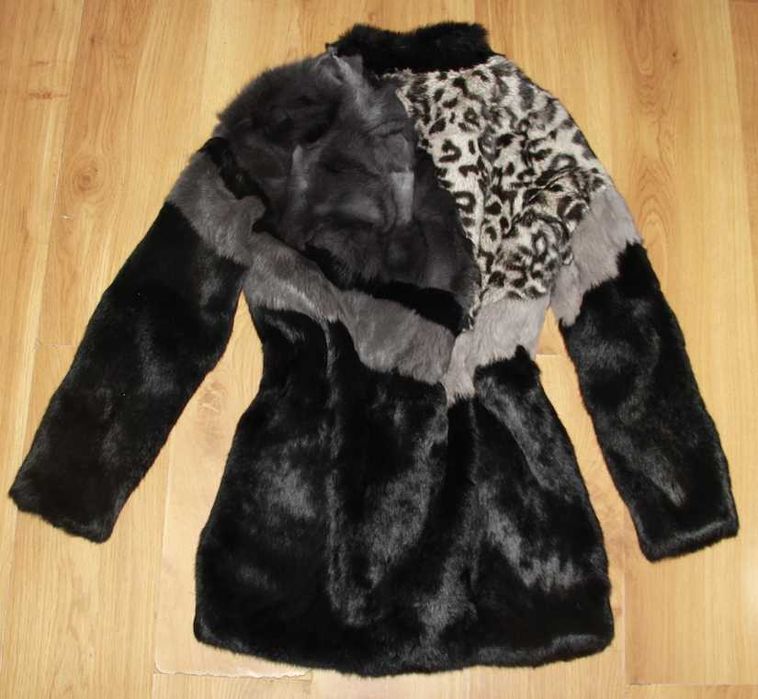 ochnik futro królik lis xs 34 s 36 czarne panterka kurtka płaszcz